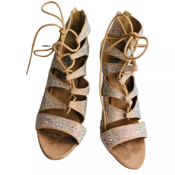 Steve Madden Radikel Rhinestones Gladiator High Heels Zip Lace Brown Size 6M - Picture 4 of 8